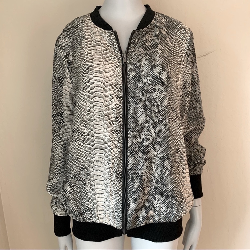Gold Hawk Silk Python Snake Print Bomber Jacket Z… - image 4